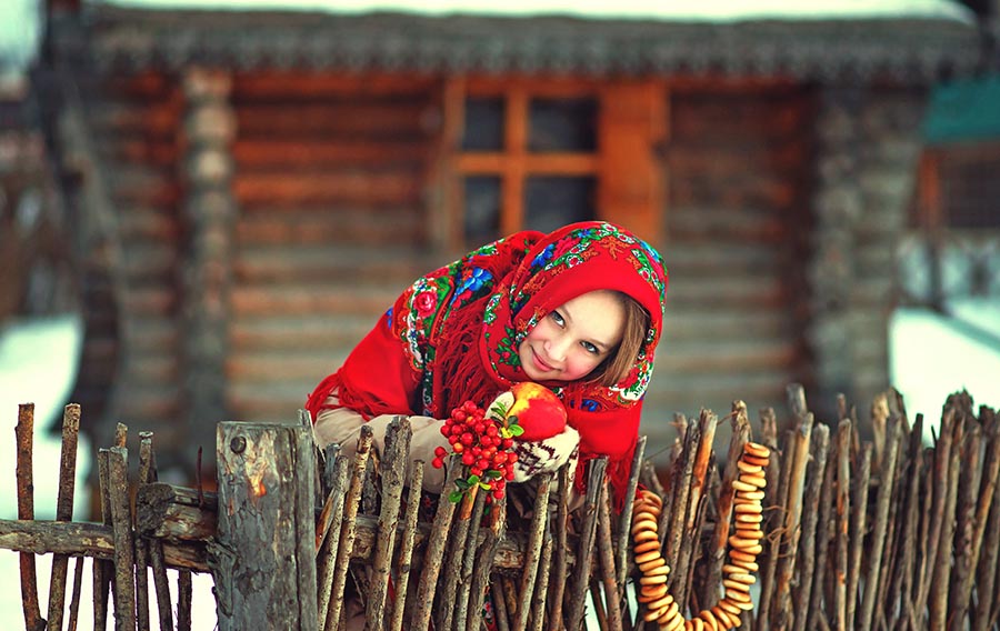 Sexy girl Women in Slavic costumes in Ljubljana