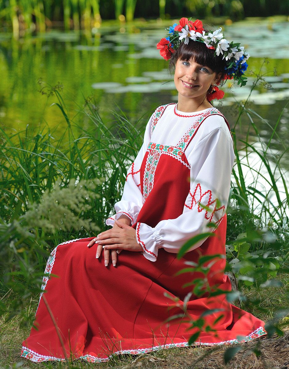 Beautiful girl Girls in Slavic costumes in Ljubljana