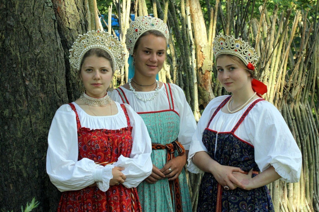 Sexy model Girls in Slavic costumes in Ljubljana